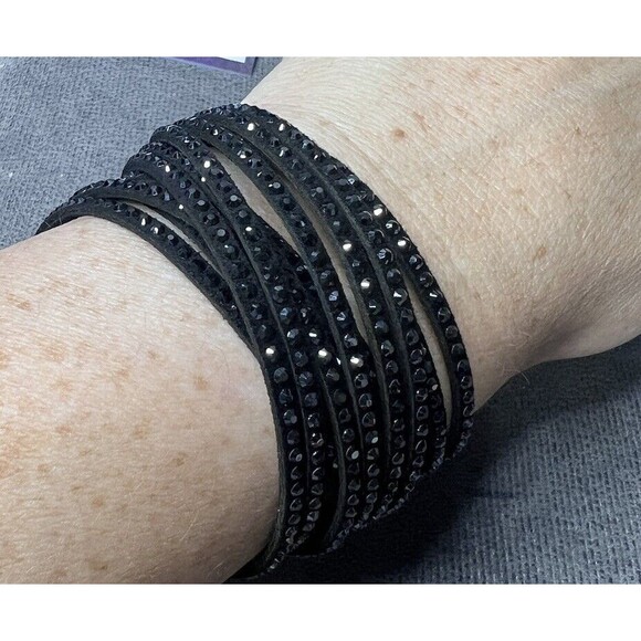 Swarovski Bracelet Double Wrap Black Suede Crystals Mist Earrings Lot - Picture 4 of 7
